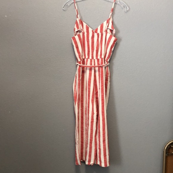 kensie jeans romper Women's M Medium red white striped chevron wide legs linen - Picture 7 of 11